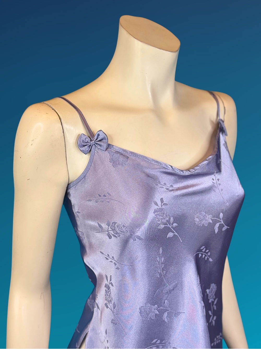 90s Lavender Satin Cami Floral Jacquard Slip Top | XS S - Picture 6 of 10
